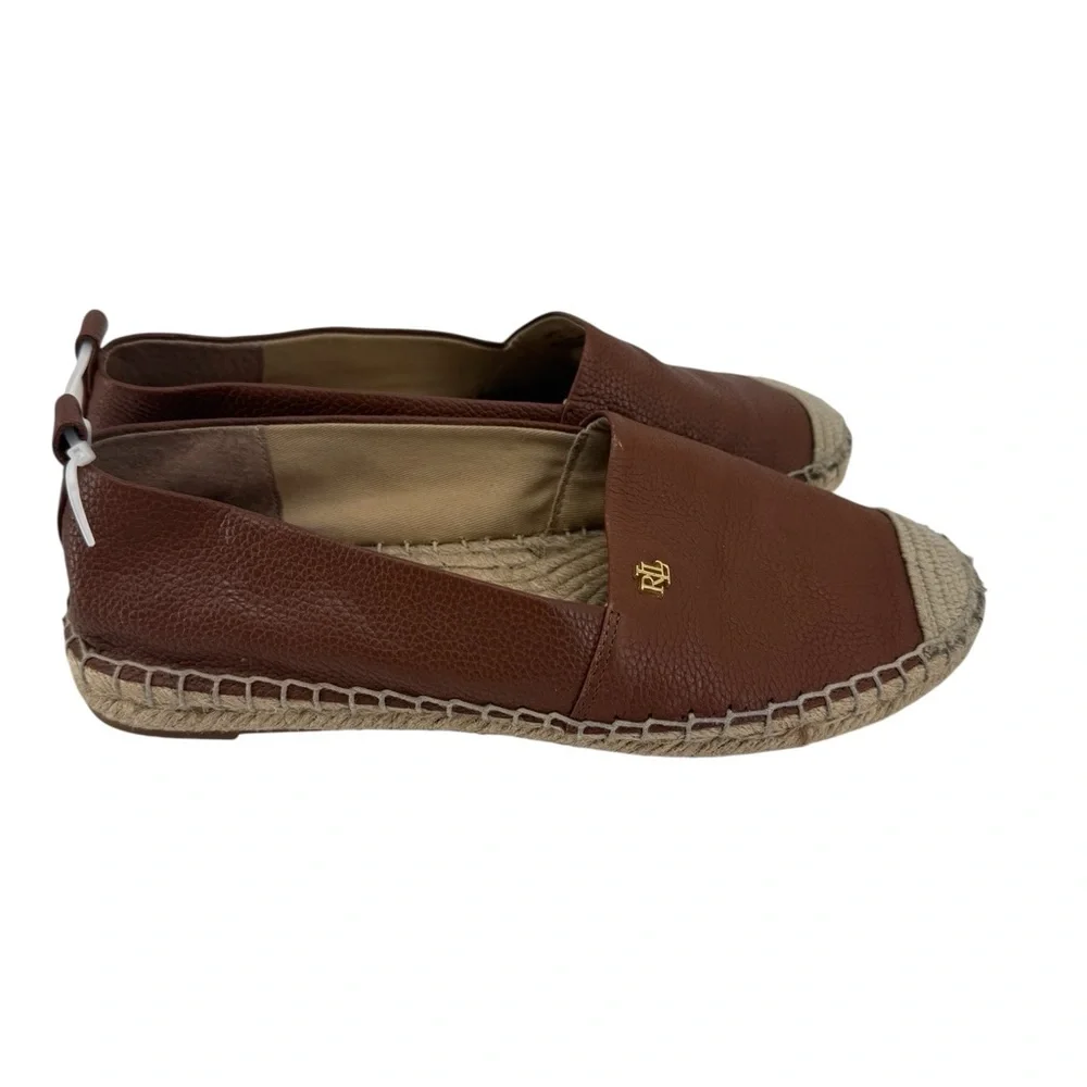 Lauren Ralph Lauren Cameron Pebble Leather Espadrilles Brown Slip On Flats 7B